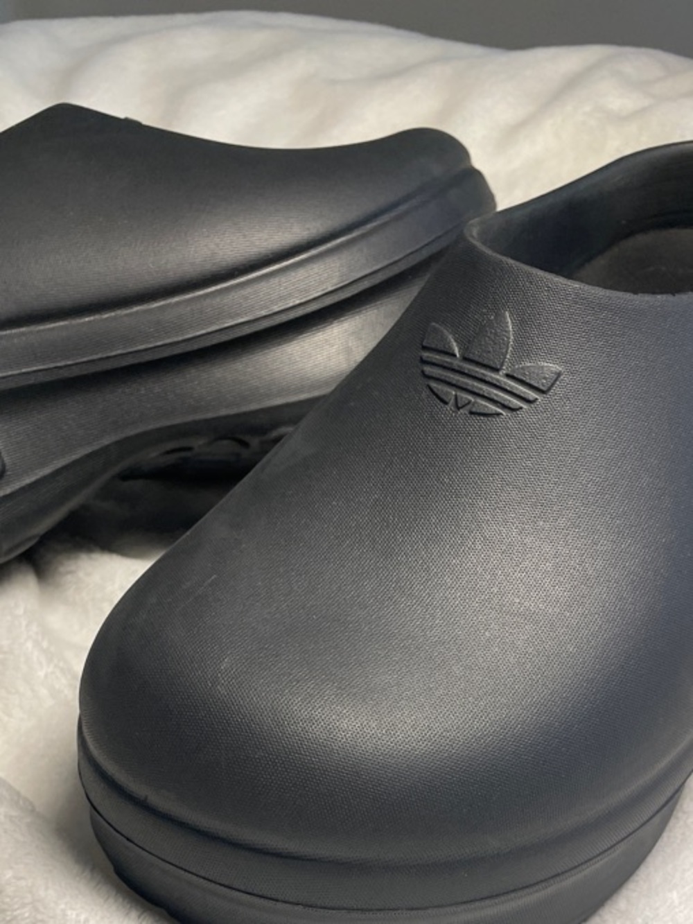 adidas Black Slip-On Clogs with Trefoil Logo
